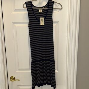 Max Studio Navy and Gray Striped Midi Dress